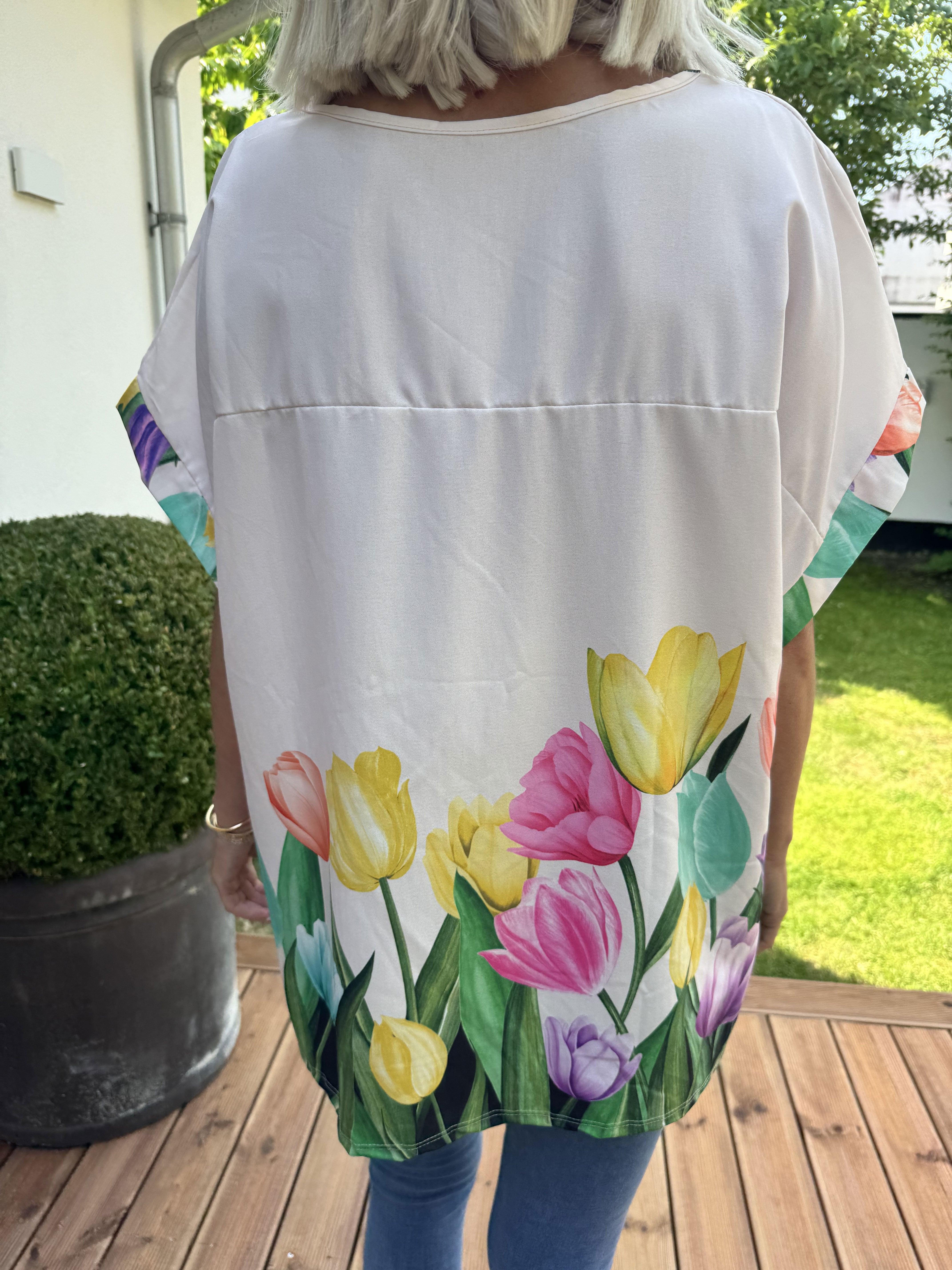 Montana - Bluse med korte ærmer og tulipan motiver